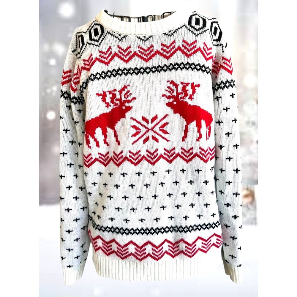 v28 Ugly Christmas Reindeer Sweater Unisex Large Winter Merry Holiday Festive